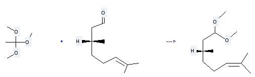 6-Octenal,3,7-dimethyl-, (3R)- can be used to produce (+)(R)-Citronellal-dimethylacetal by heating